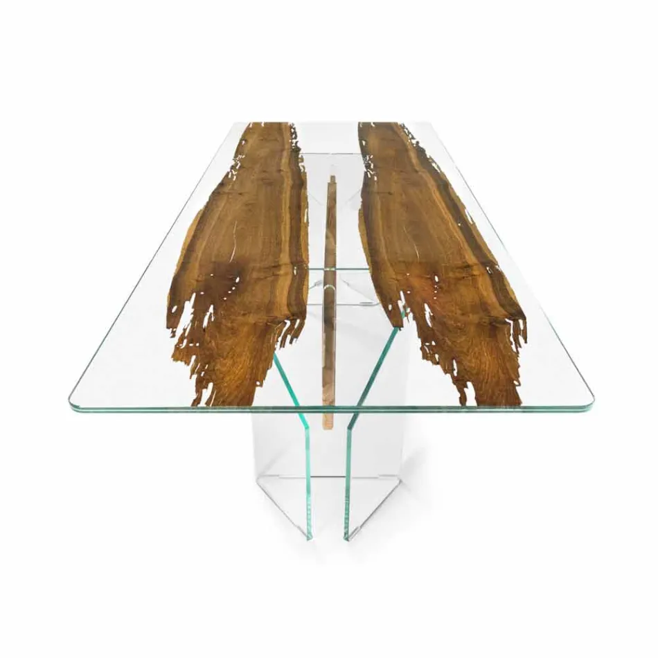 Tavolo di design in legno di briccola veneziana e vetro Venezia  Viadurini