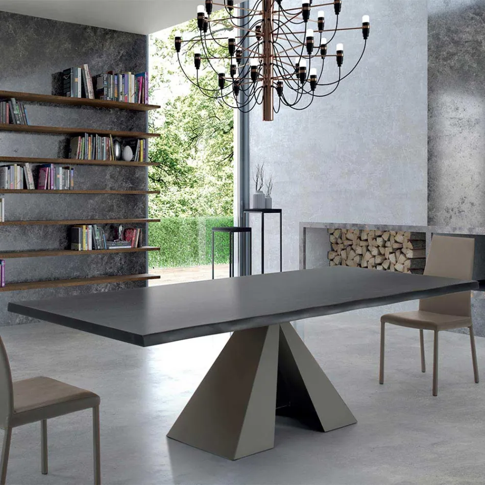 Tavolo di Design in Legno Impiallacciato e Acciaio Made in Italy – Dalmata Viadurini
