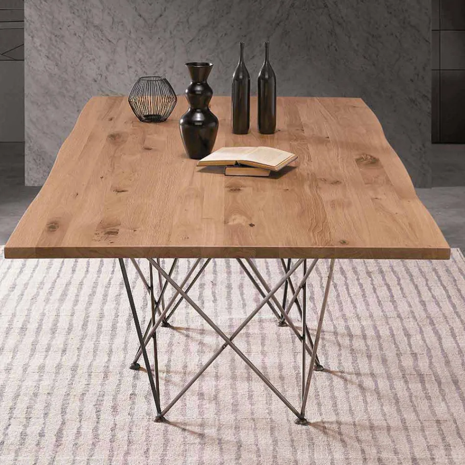 Tavolo di design moderno con piano in legno e base in metallo, Esperia Viadurini