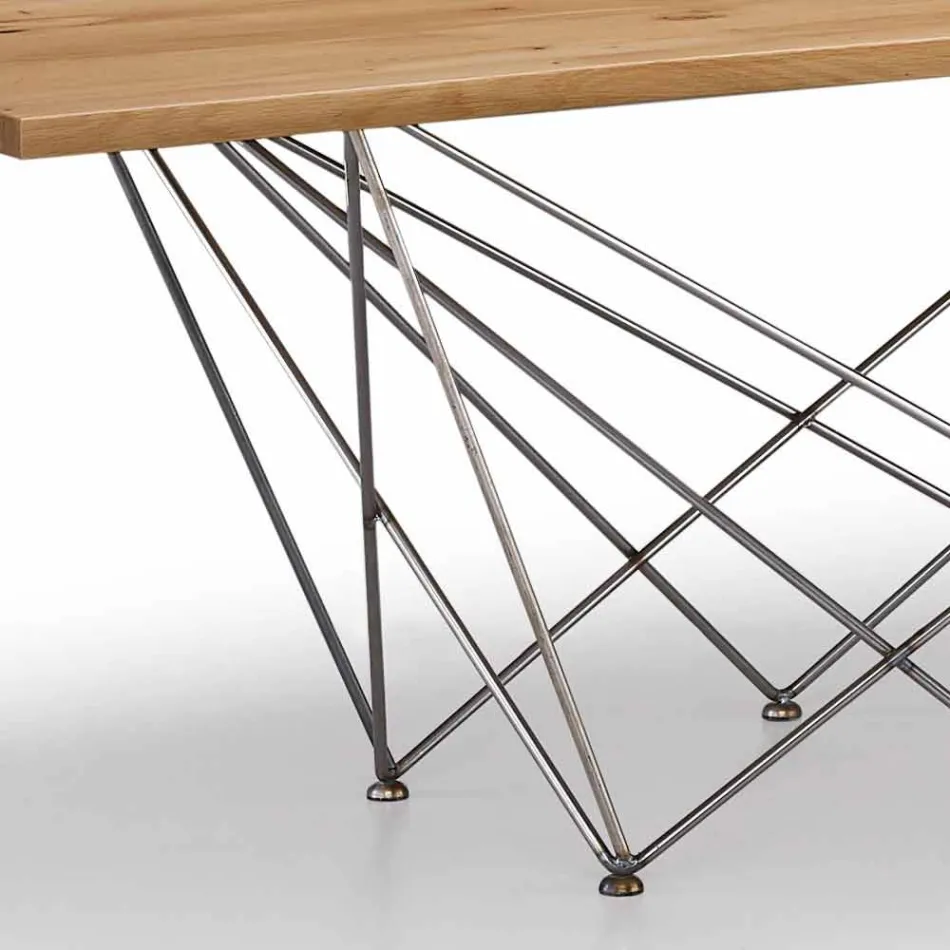 Tavolo di design moderno con piano in legno e base in metallo, Esperia Viadurini