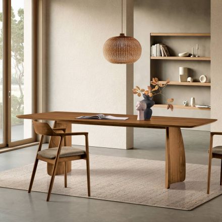 Tavolo Effetto Legno con Gambe Curve in Due Misure e Diverse Finiture - Argo Viadurini