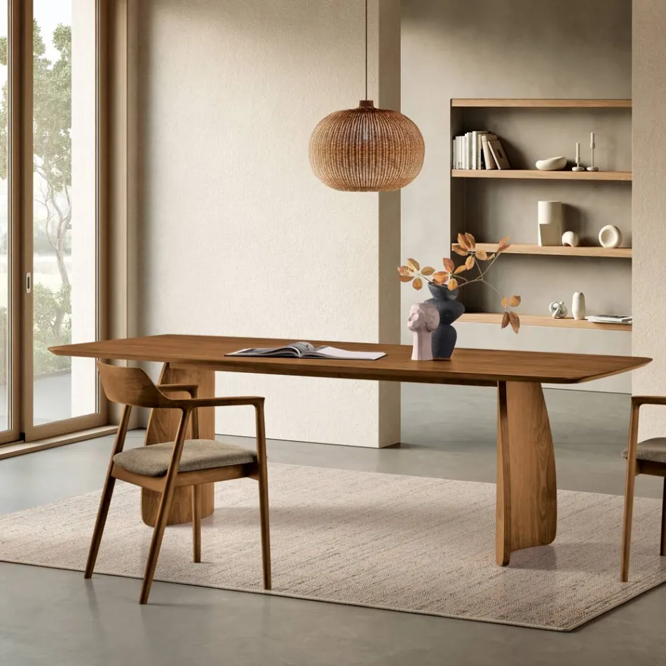 Tavolo Effetto Legno con Gambe Curve in Due Misure e Diverse Finiture - Argo Viadurini