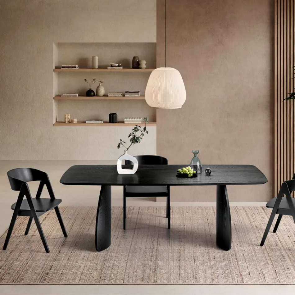 Tavolo Effetto Legno con Gambe Curve in Due Misure e Diverse Finiture - Argo Viadurini