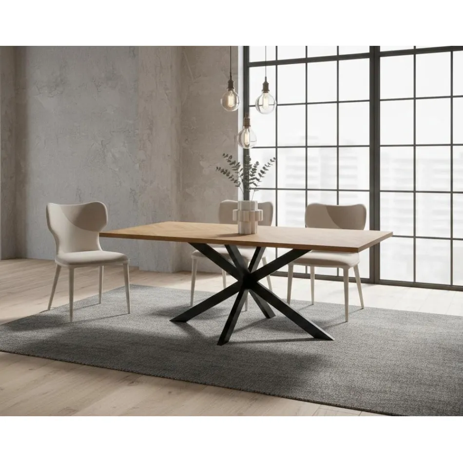 Tavolo Fisso 180x90 cm in Rovere e Base in Ferro - Legame Viadurini