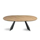Tavolo Fisso 210x109 cm in Metallo e Rovere Impiallacciato Ovale - Marcello Viadurini