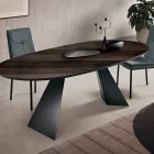 Tavolo Fisso 210x109 cm in Metallo e Rovere Impiallacciato Ovale - Marcello Viadurini