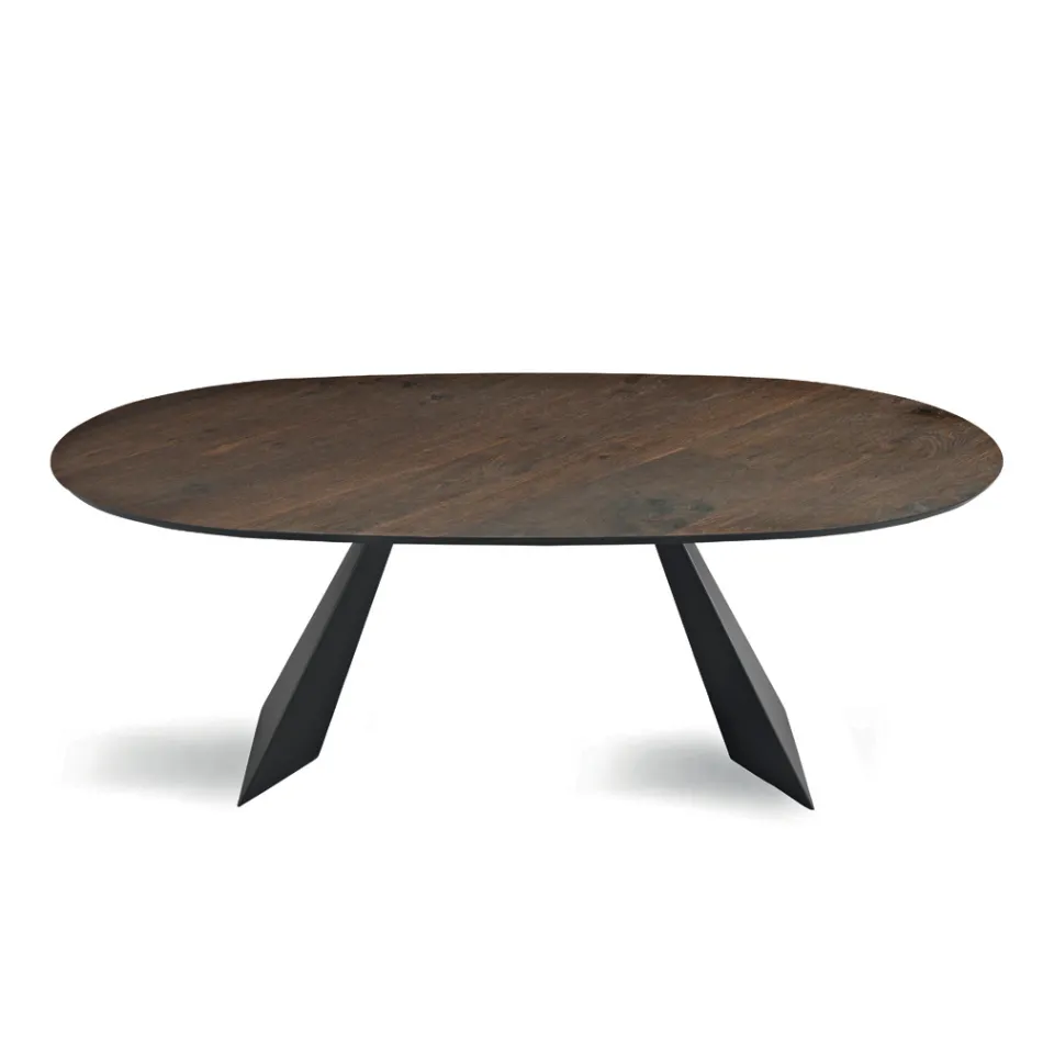 Tavolo Fisso 210x109 cm in Metallo e Rovere Impiallacciato Ovale - Marcello Viadurini
