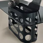 Tavolo Fisso 210x110 cm con Piano in Vetro Liscio Fumè Made in Italy - Tano Viadurini