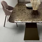 Tavolo Fisso 210x110 cm con Piano in Vetro Martellato e Base in Metallo - Adriano Viadurini