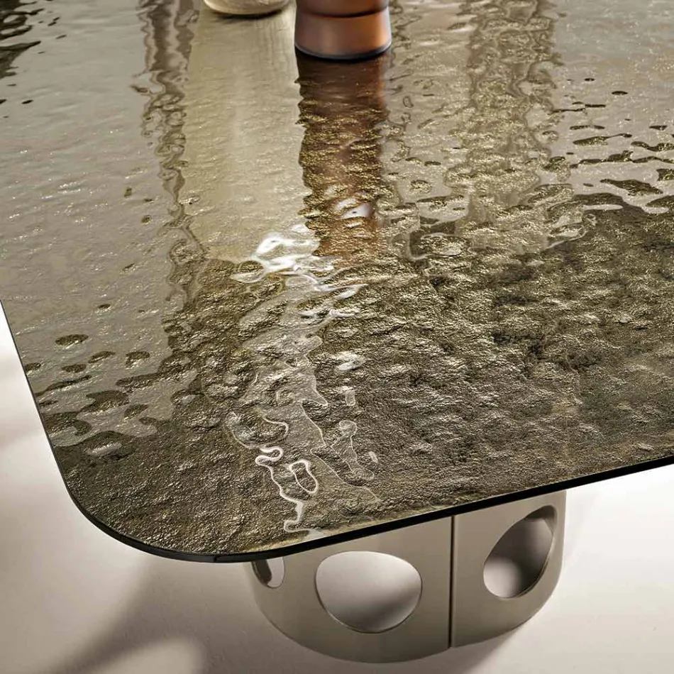 Tavolo Fisso 210x110 cm con Piano in Vetro Martellato Made in Italy - Tano Viadurini