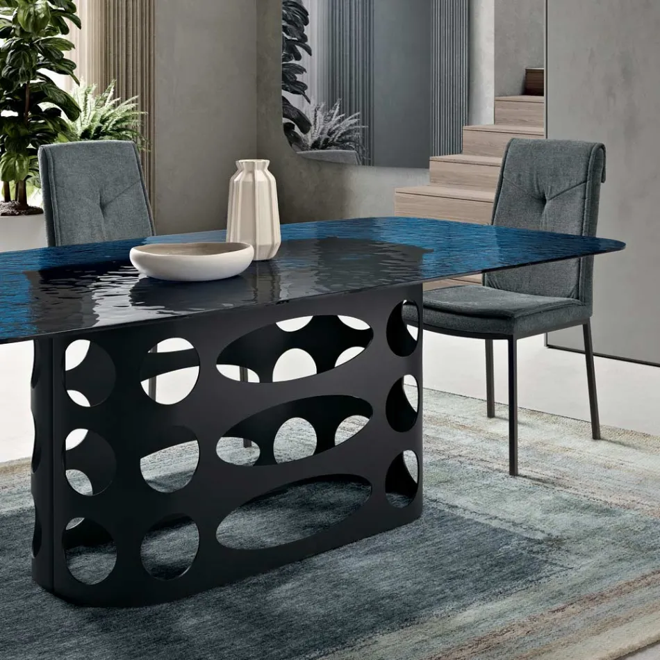 Tavolo Fisso 210x110 cm con Piano in Vetro Martellato Made in Italy - Tano Viadurini
