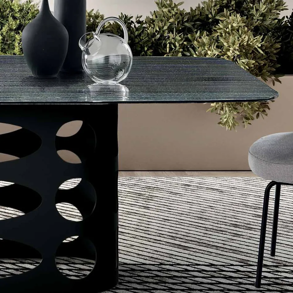 Tavolo Fisso 210x110 cm con Piano in Vetro Rigato Made in Italy - Tano Viadurini