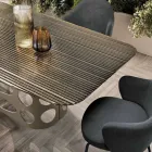 Tavolo Fisso 210x110 cm con Piano in Vetro Rigato Made in Italy - Tano Viadurini
