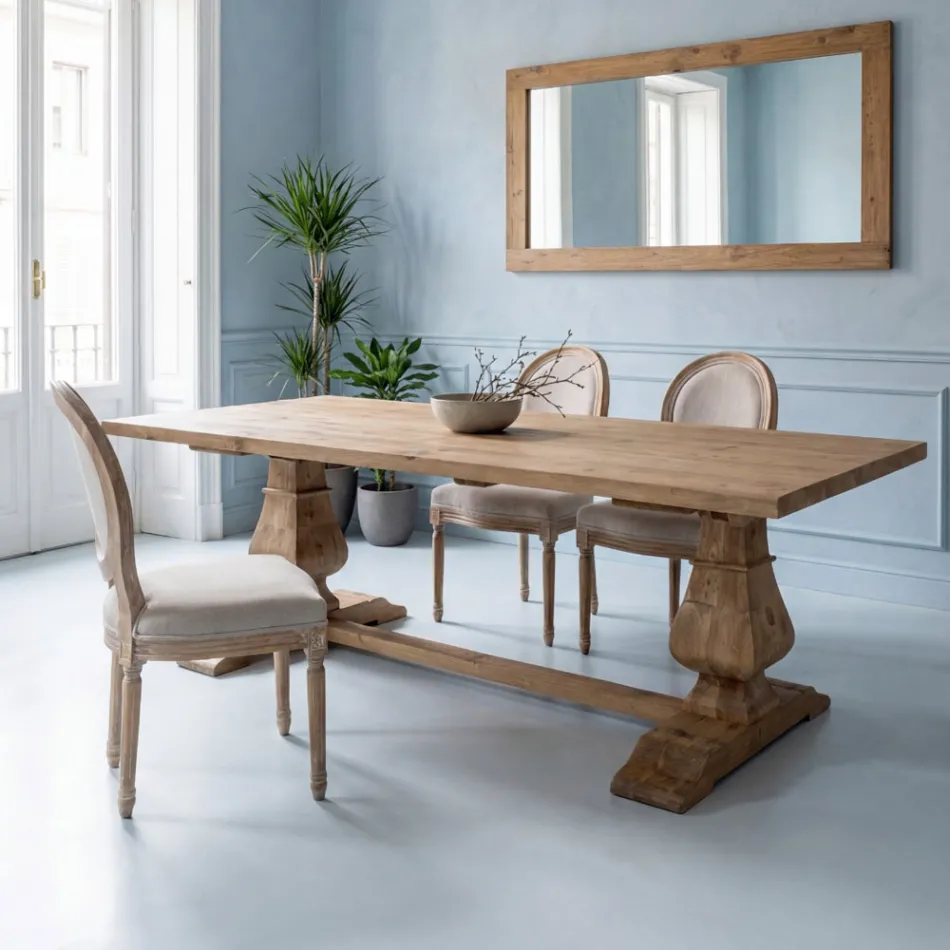Tavolo Fisso 240x100 cm in Legno di Pino Naturale Invecchiato - Africo Viadurini