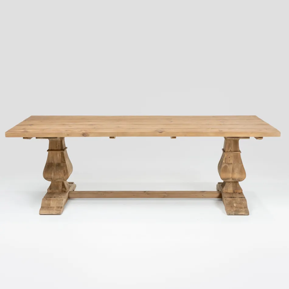 Tavolo Fisso 240x100 cm in Legno di Pino Naturale Invecchiato - Africo Viadurini