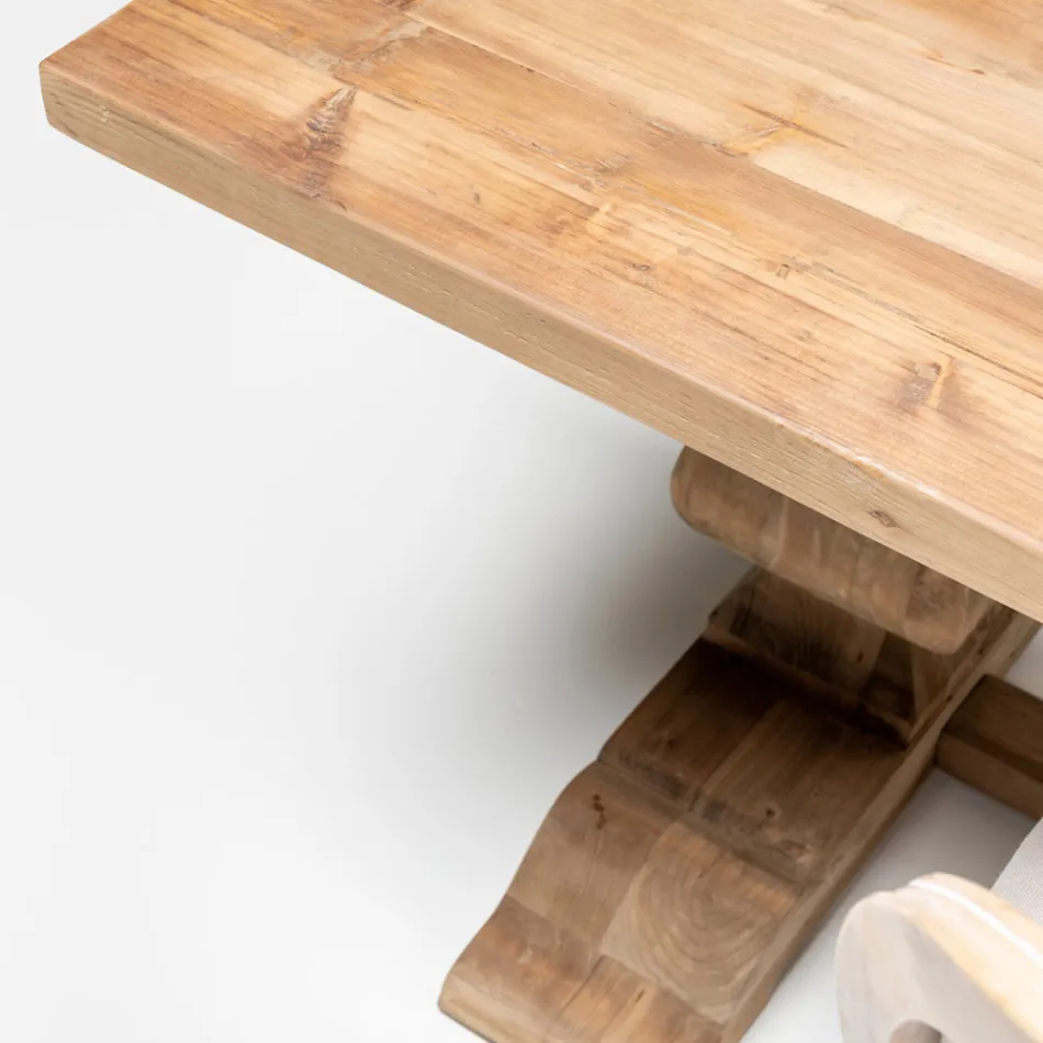 Tavolo Fisso 240x100 cm in Legno di Pino Naturale Invecchiato - Africo Viadurini