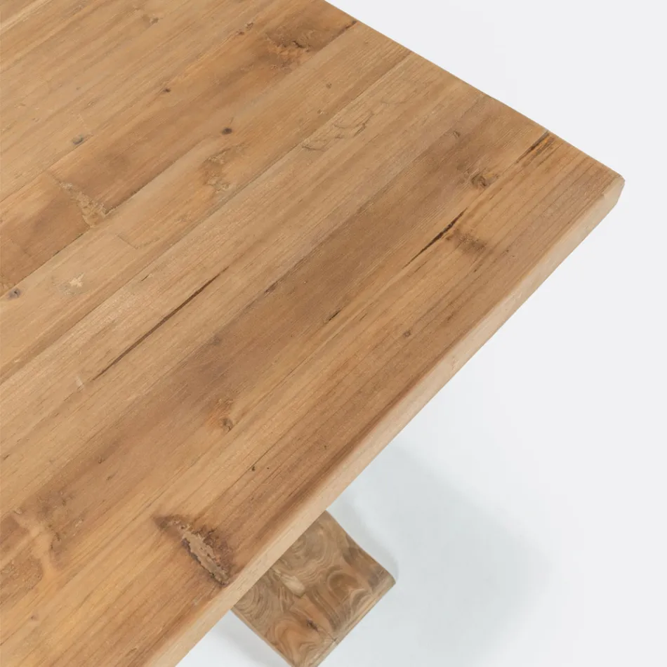 Tavolo Fisso 240x100 cm in Legno di Pino Naturale Invecchiato - Africo Viadurini