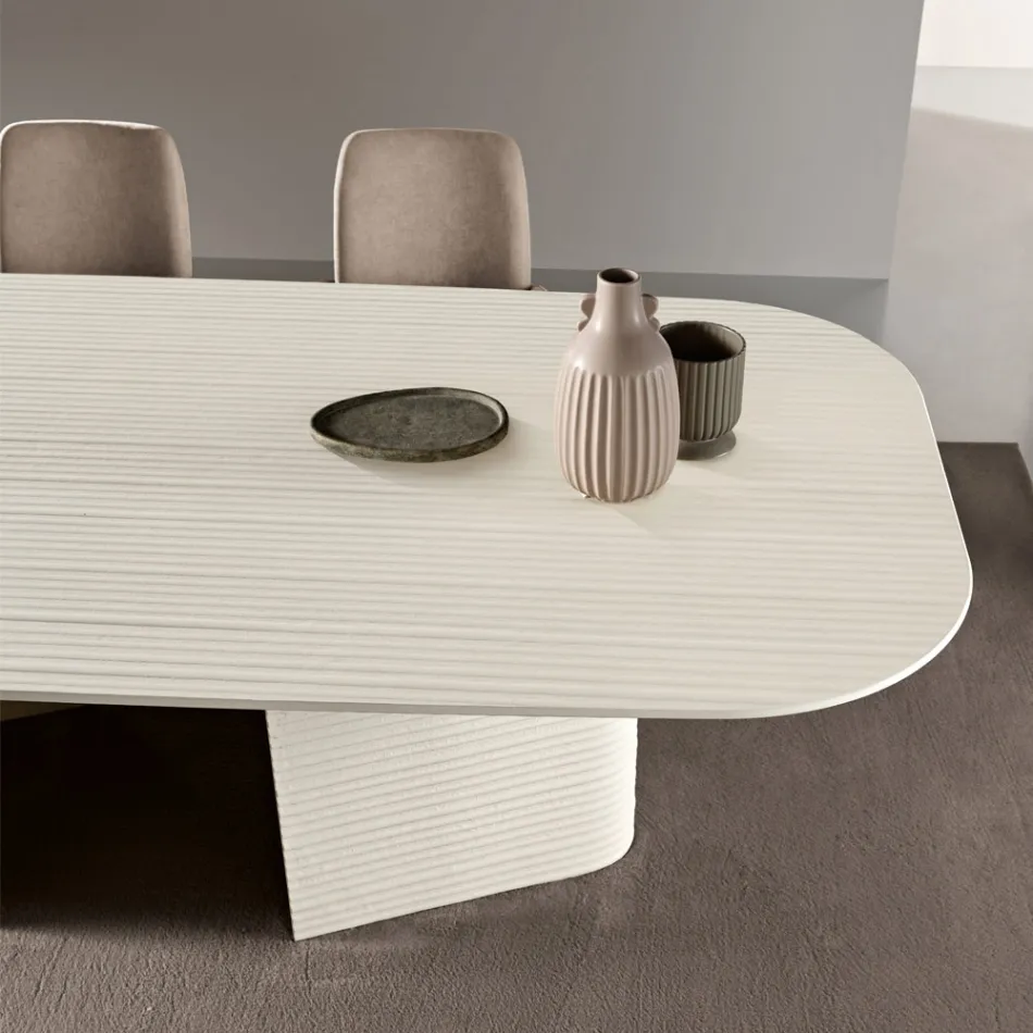 Tavolo Fisso 240x120 cm in Vetro Rigato o Verniciato Made in Italy - Varo Viadurini