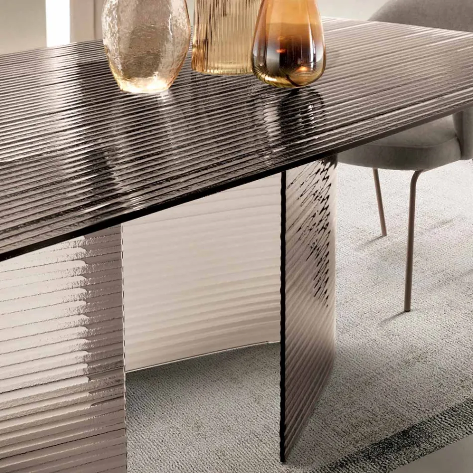 Tavolo Fisso 240x120 cm in Vetro Rigato Trasparente Made in Italy - Varo Viadurini