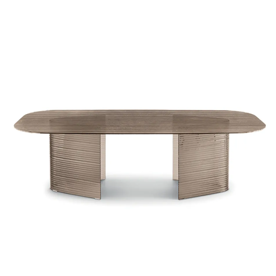 Tavolo Fisso 240x120 cm in Vetro Rigato Trasparente Made in Italy - Varo Viadurini