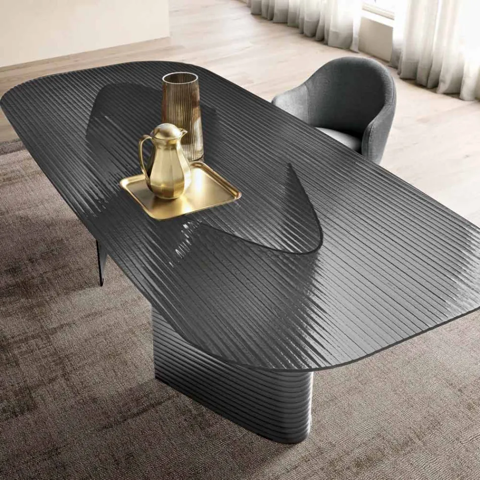 Tavolo Fisso 240x120 cm in Vetro Rigato Trasparente Made in Italy - Varo Viadurini