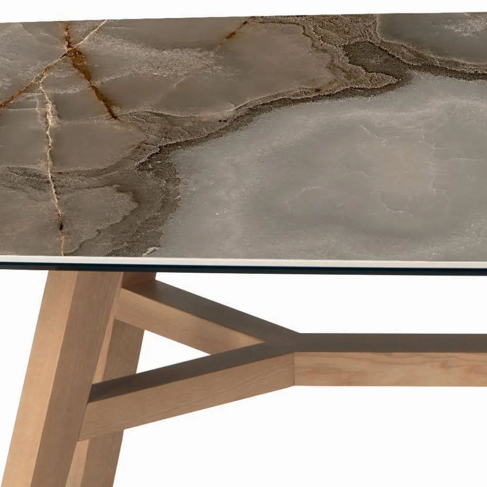 Tavolo Fisso a Botte con Base in Frassino Tinta Noce Canaletto Made in Italy - Nord  Viadurini