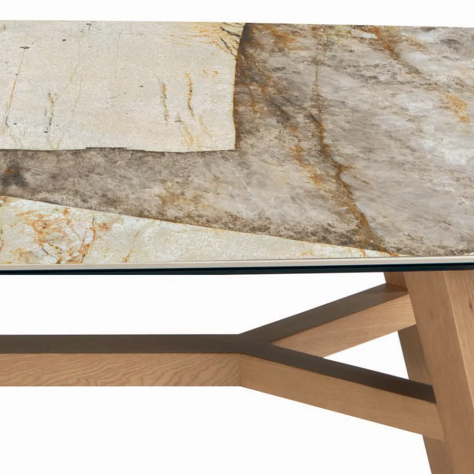 Tavolo Fisso a Botte con Base in Frassino Tinta Noce Canaletto Made in Italy - Nord  Viadurini