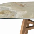 Tavolo Fisso a Botte con Base in Frassino Tinta Noce Canaletto Made in Italy - Nord  Viadurini
