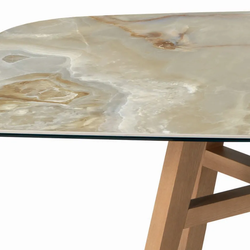 Tavolo Fisso a Botte con Base in Frassino Tinta Noce Canaletto Made in Italy - Nord  Viadurini