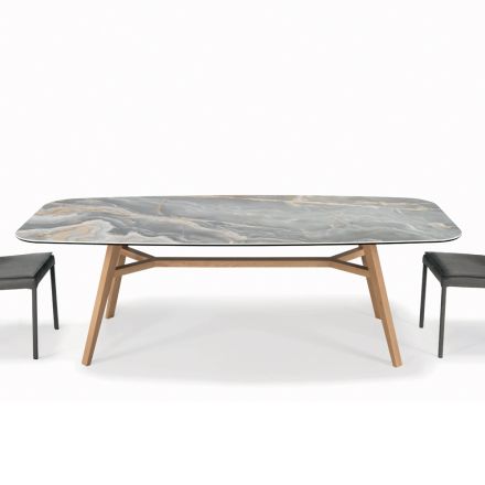 Tavolo Fisso a Botte in Ceramica e Legno di Frassino Made in Italy - Nord  Viadurini