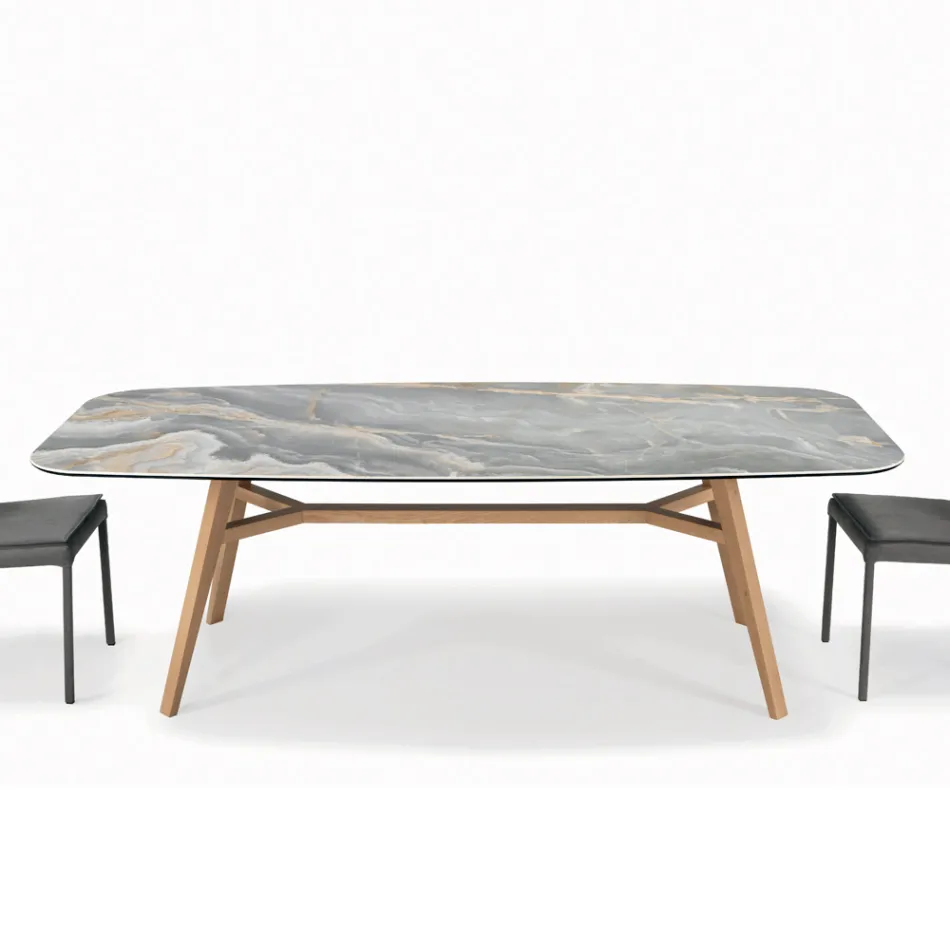 Tavolo Fisso a Botte in Ceramica e Legno di Frassino Made in Italy - Nord  Viadurini