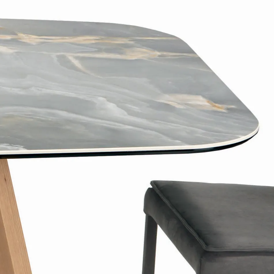 Tavolo Fisso a Botte in Ceramica e Legno di Frassino Made in Italy - Nord  Viadurini