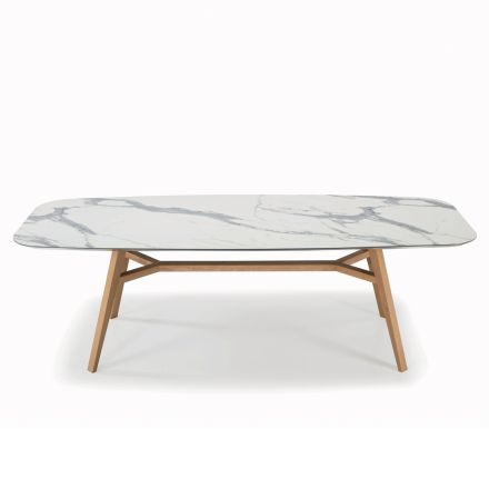 Tavolo Fisso a Botte in Laminato e Legno di Frassino Made in Italy - Nord  Viadurini