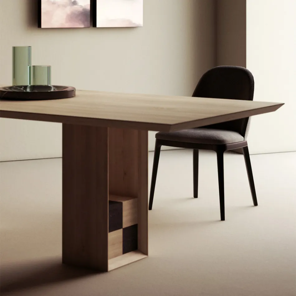 Tavolo Fisso con Basamento con Quadrotti Decorativi Made in Italy - Maugrim Viadurini