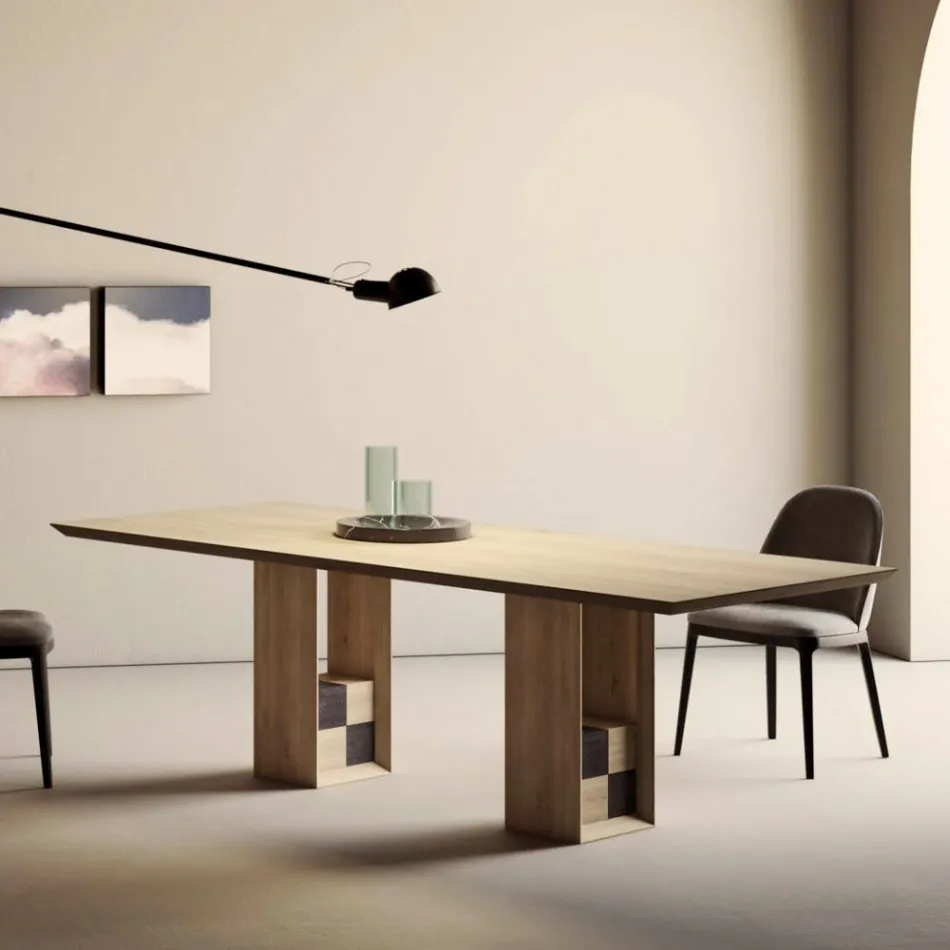 Tavolo Fisso con Basamento con Quadrotti Decorativi Made in Italy - Maugrim Viadurini