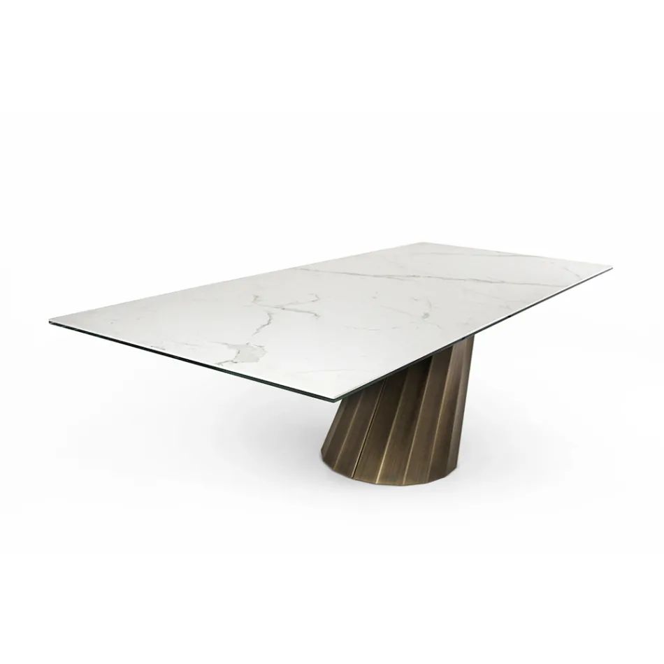 Tavolo Fisso con Base in Acciaio e Piano in Ceramica Made in Italy - Pantaloni Viadurini