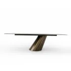 Tavolo Fisso con Base in Acciaio e Piano in Ceramica Made in Italy - Pantaloni Viadurini
