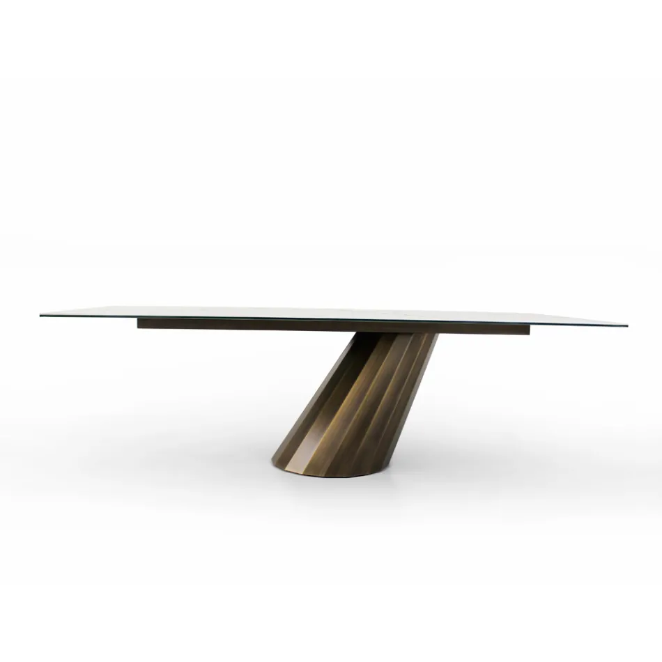 Tavolo Fisso con Base in Acciaio e Piano in Ceramica Made in Italy - Pantaloni Viadurini