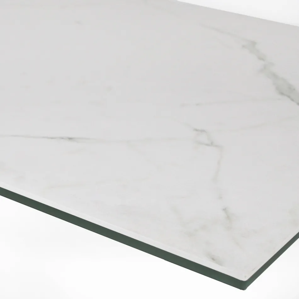 Tavolo Fisso con Base in Acciaio e Piano in Ceramica Made in Italy - Pantaloni Viadurini