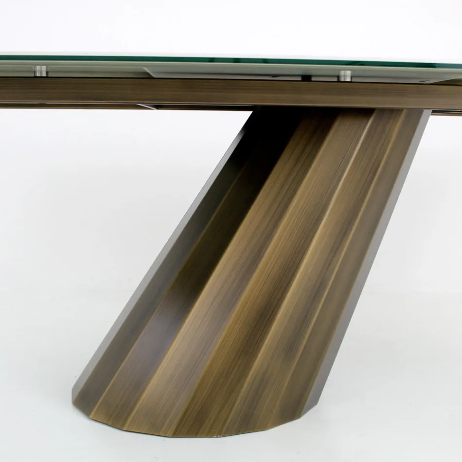 Tavolo Fisso con Base in Acciaio e Piano in Ceramica Made in Italy - Pantaloni Viadurini