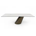 Tavolo Fisso con Base in Acciaio e Piano in Ceramica Made in Italy - Pantaloni Viadurini