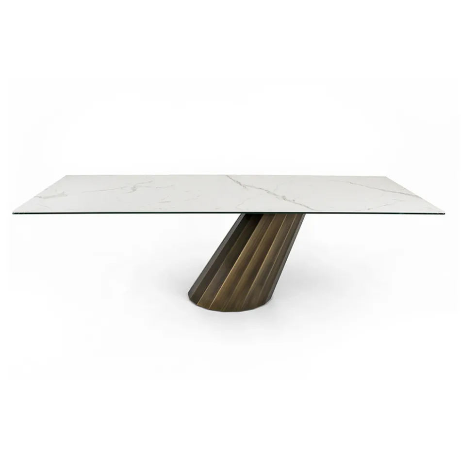 Tavolo Fisso con Base in Acciaio e Piano in Ceramica Made in Italy - Pantaloni Viadurini
