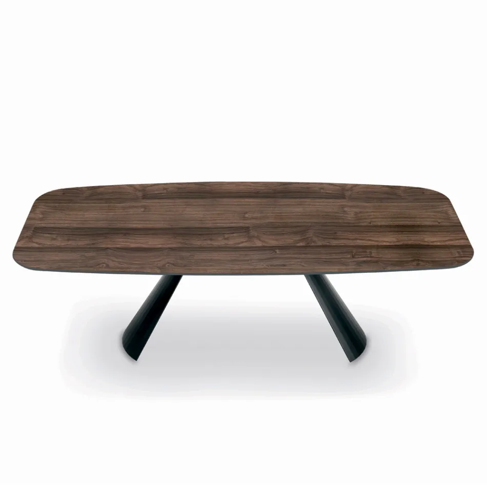 Tavolo Fisso con Base in Acciaio Nero e Piano in Laminato Made in Italy - Occhiali Viadurini
