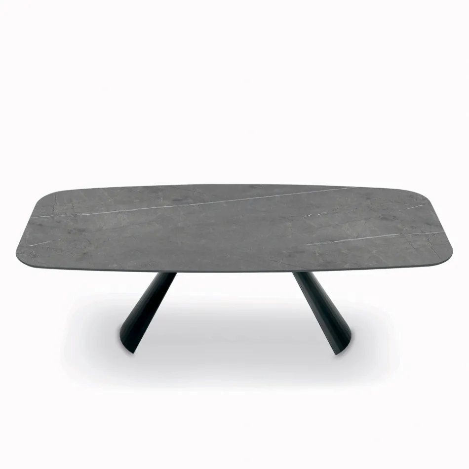 Tavolo Fisso con Base in Acciaio Nero e Piano in Laminato Made in Italy - Occhiali Viadurini
