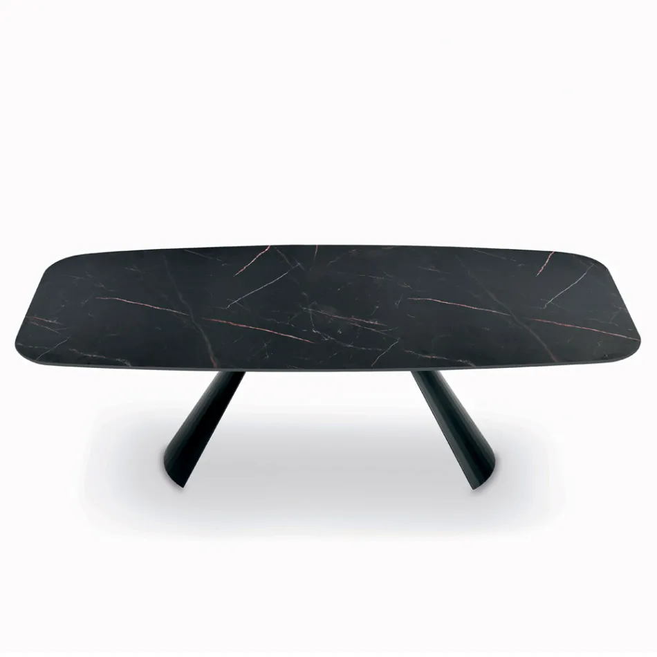 Tavolo Fisso con Base in Acciaio Nero e Piano in Laminato Made in Italy - Occhiali Viadurini