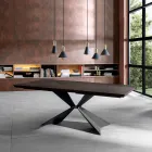 Tavolo Fisso con Base in Metallo e Piano in Rovere Impiallacciato - Marina Viadurini