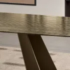Tavolo Fisso con Base in Metallo e Piano in Vetro Rigato Made in Italy - Lumo Viadurini