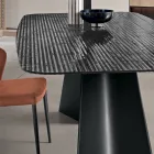 Tavolo Fisso con Base in Metallo e Piano in Vetro Rigato Made in Italy - Lumo Viadurini