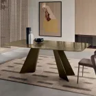 Tavolo Fisso con Base in Metallo e Piano in Vetro Rigato Made in Italy - Lumo Viadurini