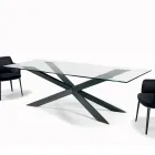 Tavolo Fisso con Bordo Reverse in Vetro Extrachiaro e Acciaio Made in Italy - Grotta Viadurini